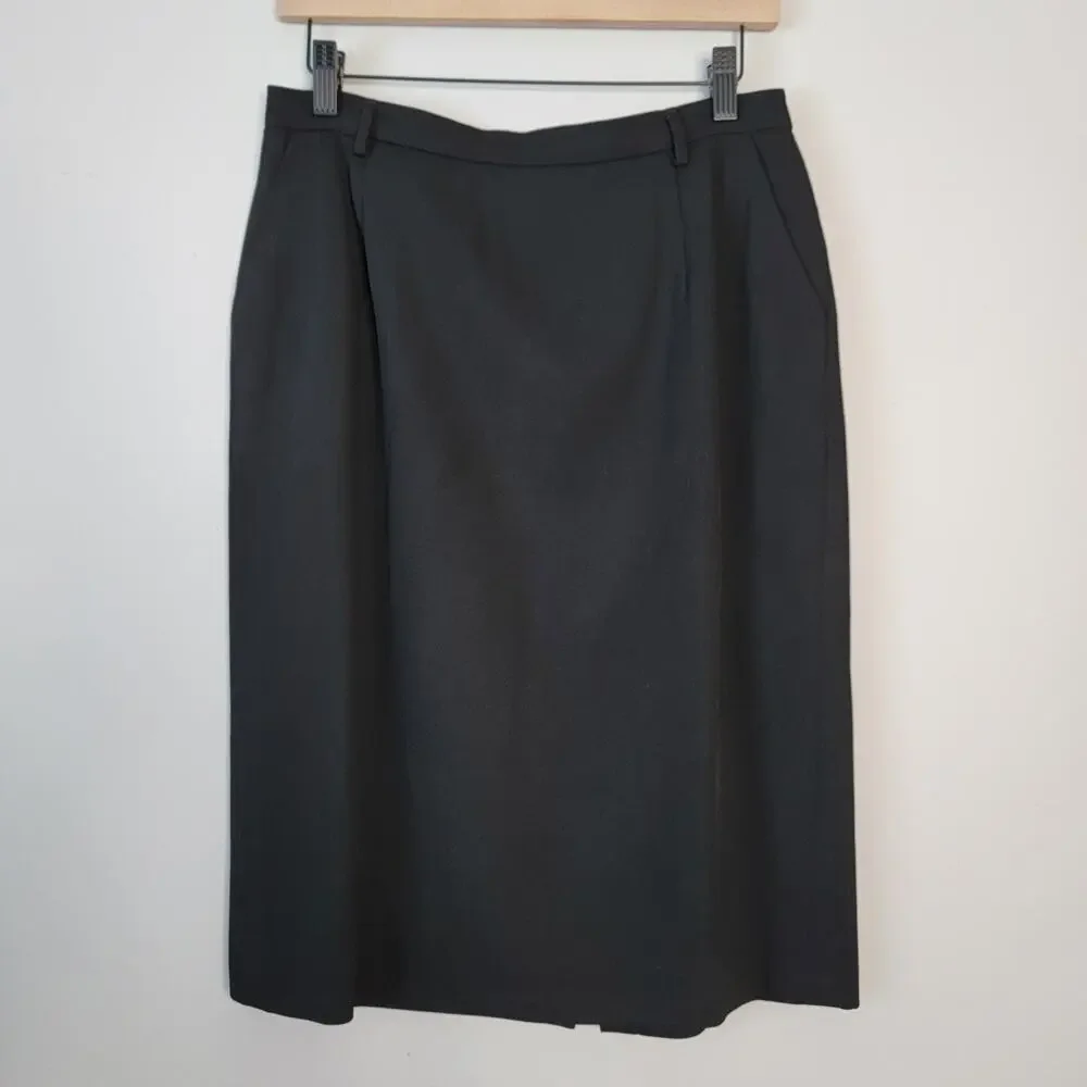 Pendleton VTG Black Wool Pencil Skirt 12 Made USA Timeless Professional Career